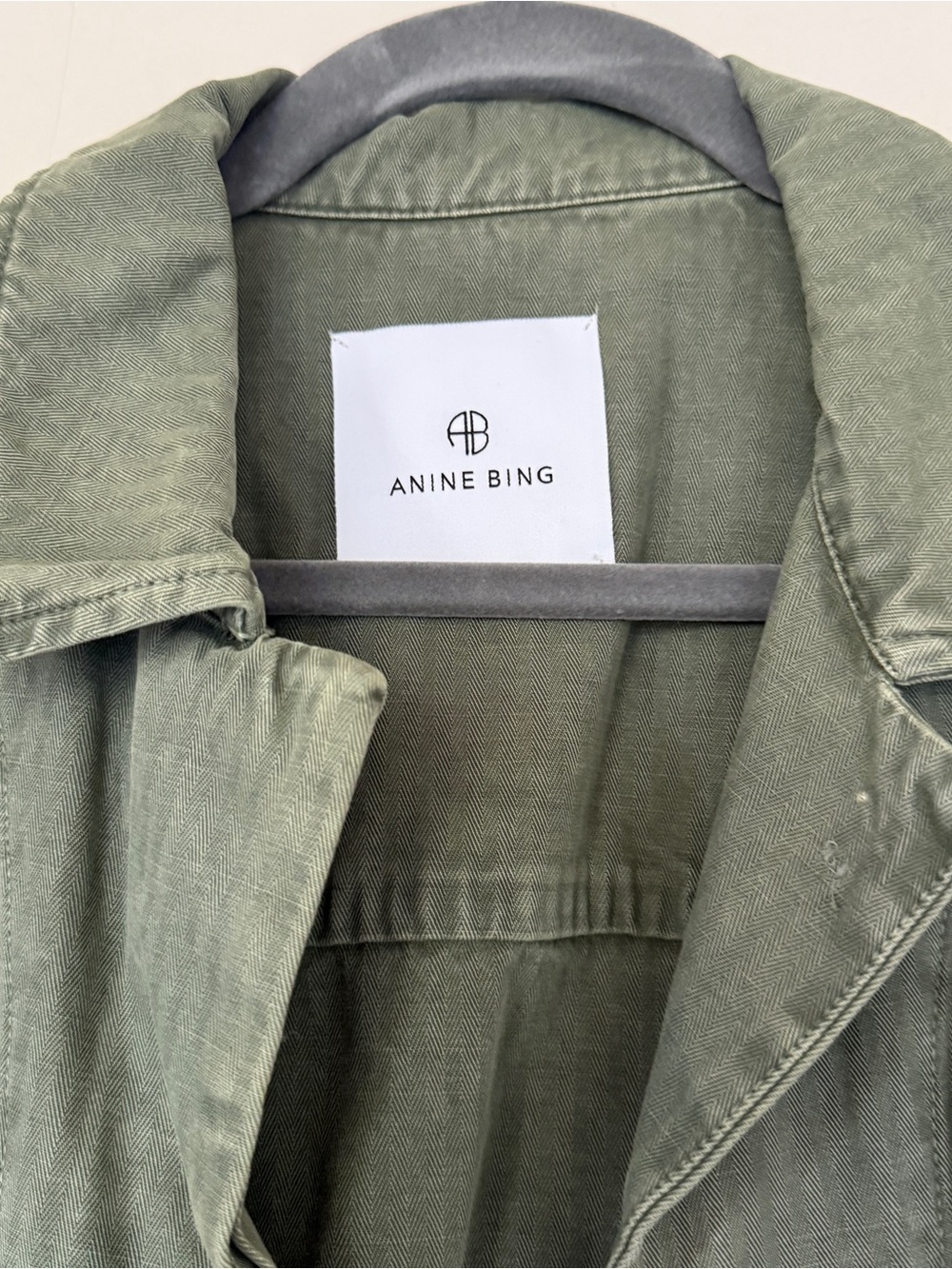 ANINE BING Olive Green Military Field Jacket with Brown Leather Chest Pocket - Picture 2 of 8